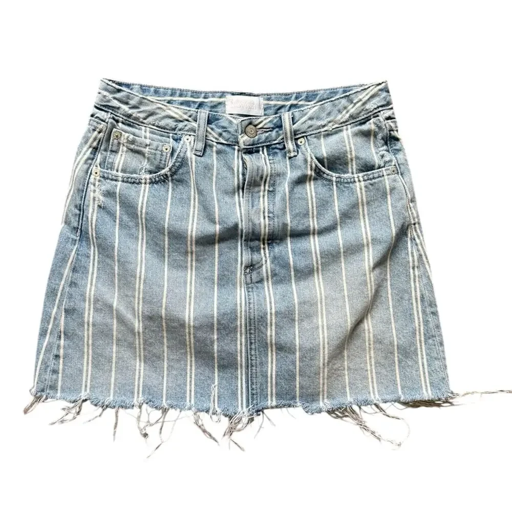 Boyish Corey Striped Denim Mini Skirt Raw Hem Sustainable Size 27